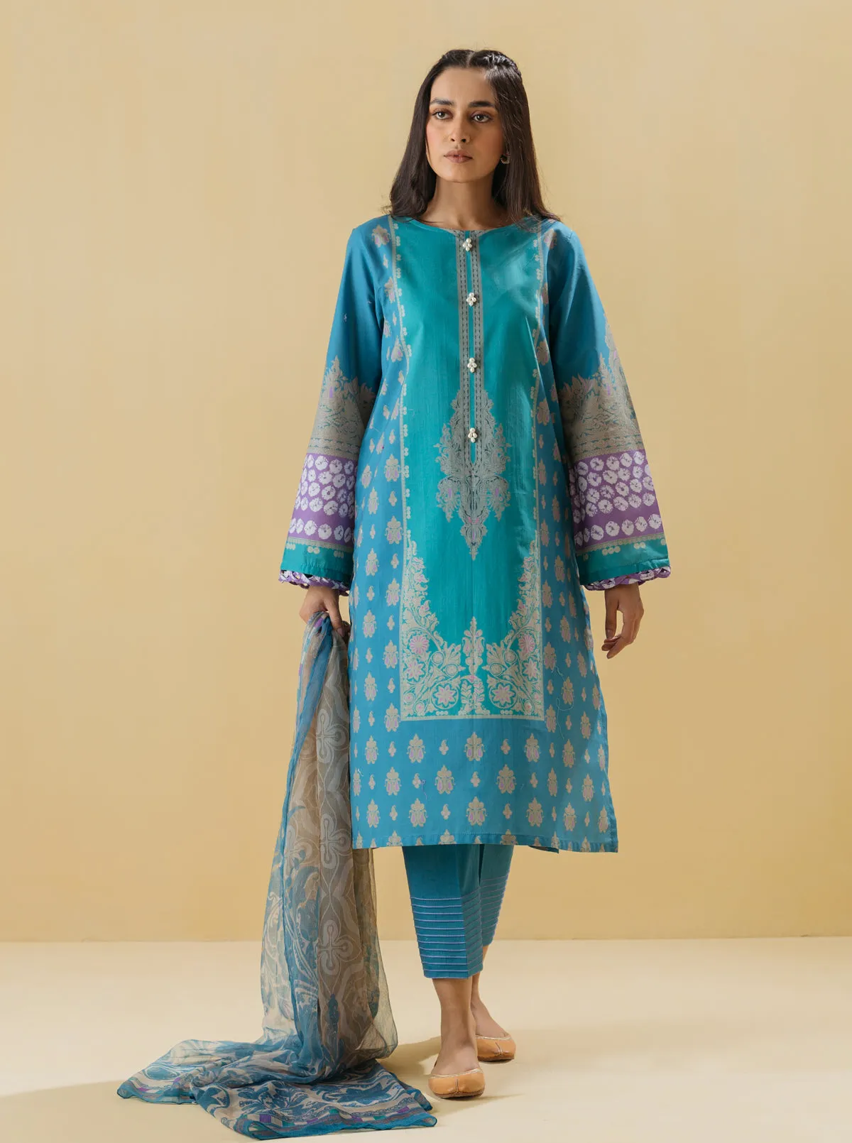 2 PIECE - PRINTED LAWN SUIT - QUARTZ BLUE