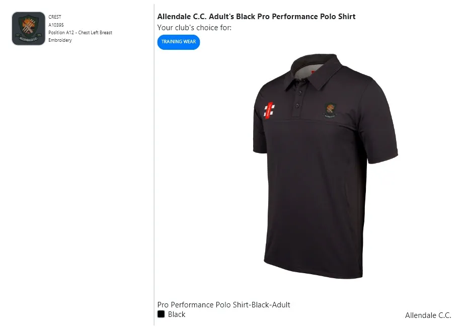 Allendale C.C. Adult's Black Pro Performance Polo Shirt