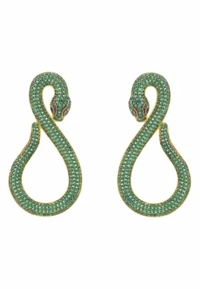 Asp Snake Drop Earrings Gold Emerald