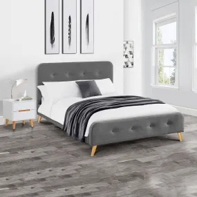 Astrid Curved Retro Buttoned Grey Fabric Bed