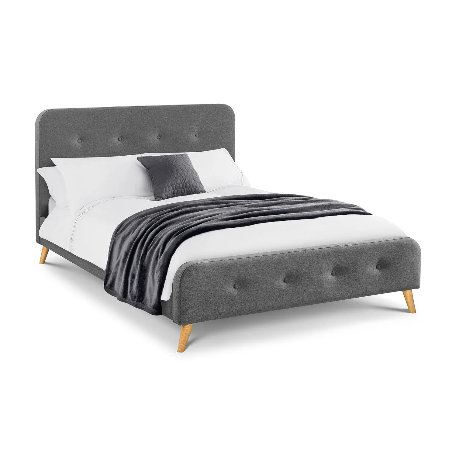Astrid Curved Retro Buttoned Grey Fabric Bed
