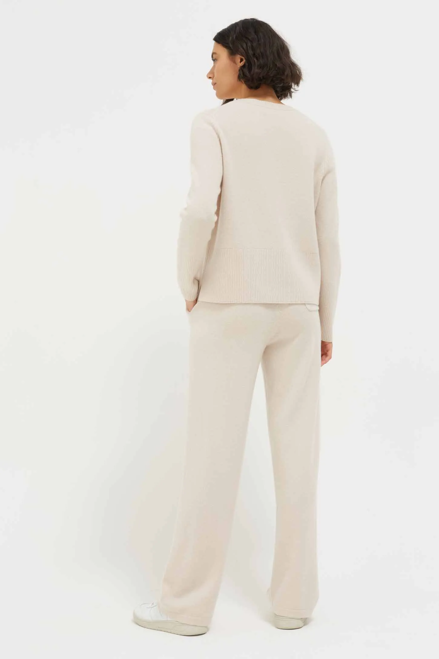 Bone Cashmere Wide-Leg Pants