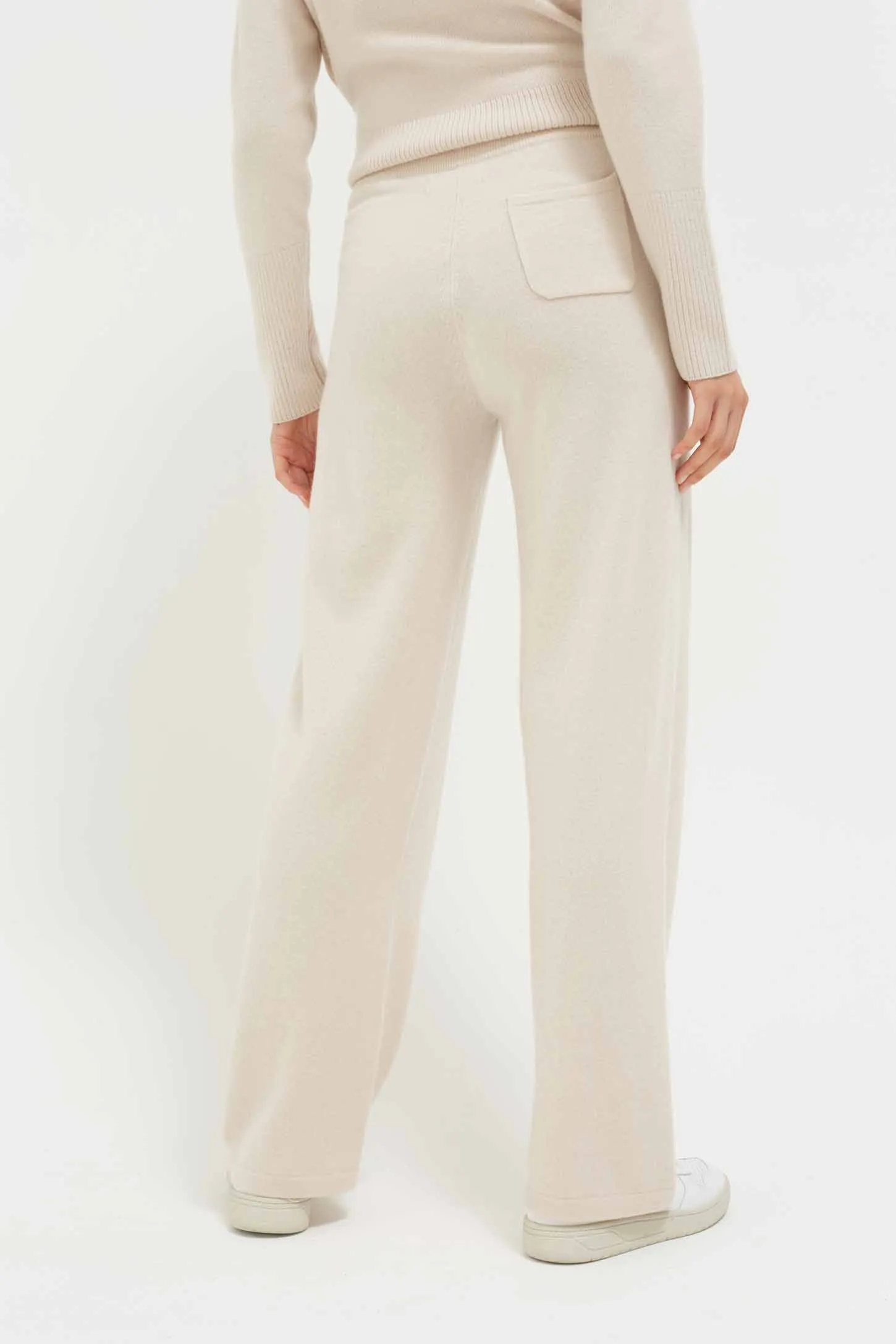 Bone Cashmere Wide-Leg Pants