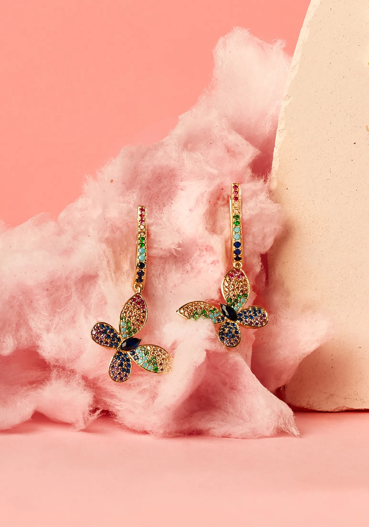 Butterfly Rainbow Multi Coloured Drop Earring Gold