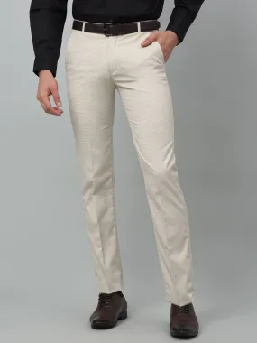 Cantabil Checkered Non Pleated Regular Fit Mid Rise Beige Formal Trousers for Men