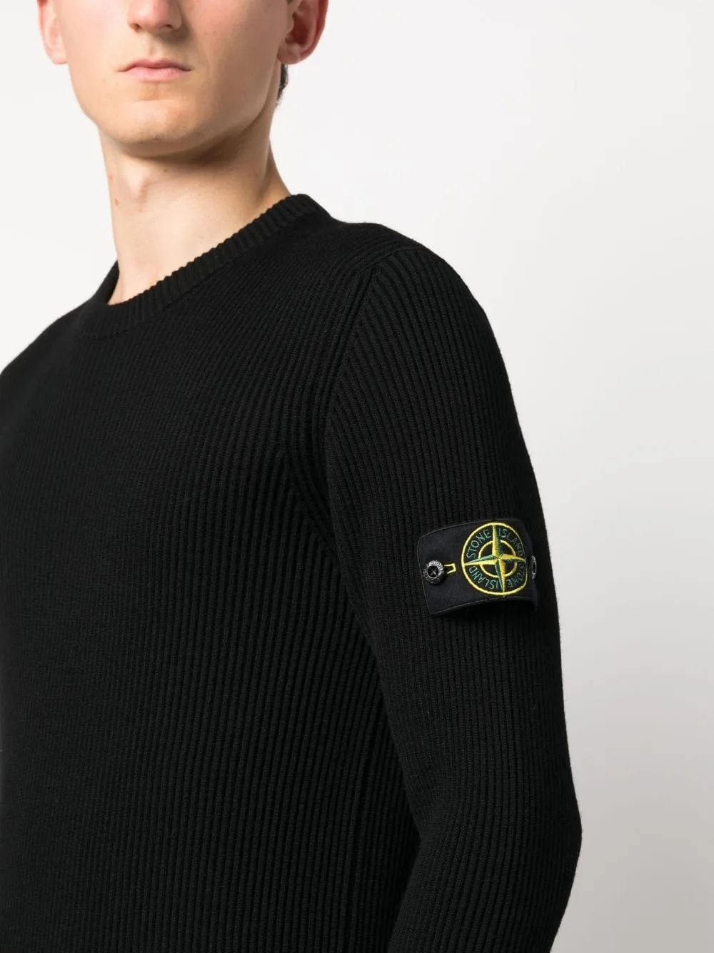 COMPASS-MOTIF RIBBED-KNIT JUMPER