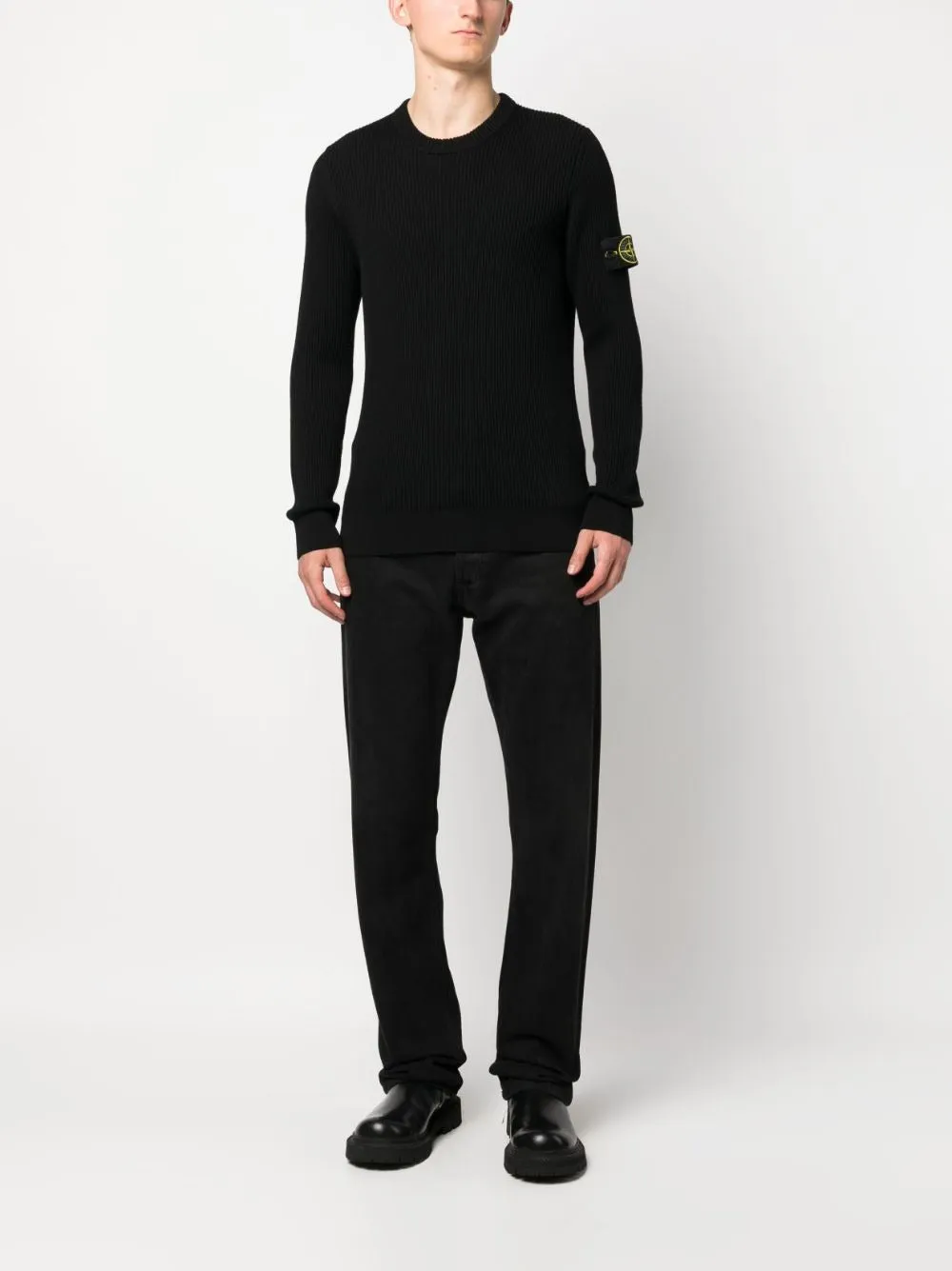 COMPASS-MOTIF RIBBED-KNIT JUMPER