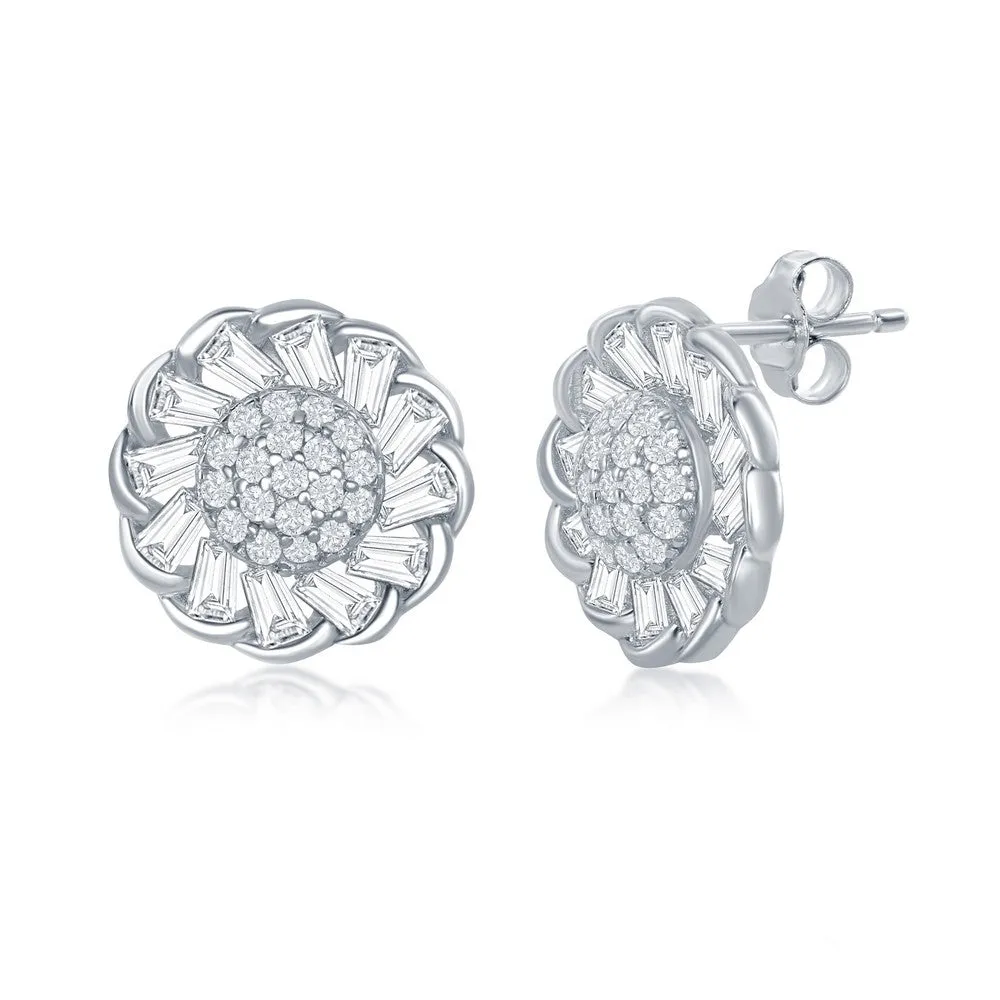 Cubic Zirconia Flower Design Earrings