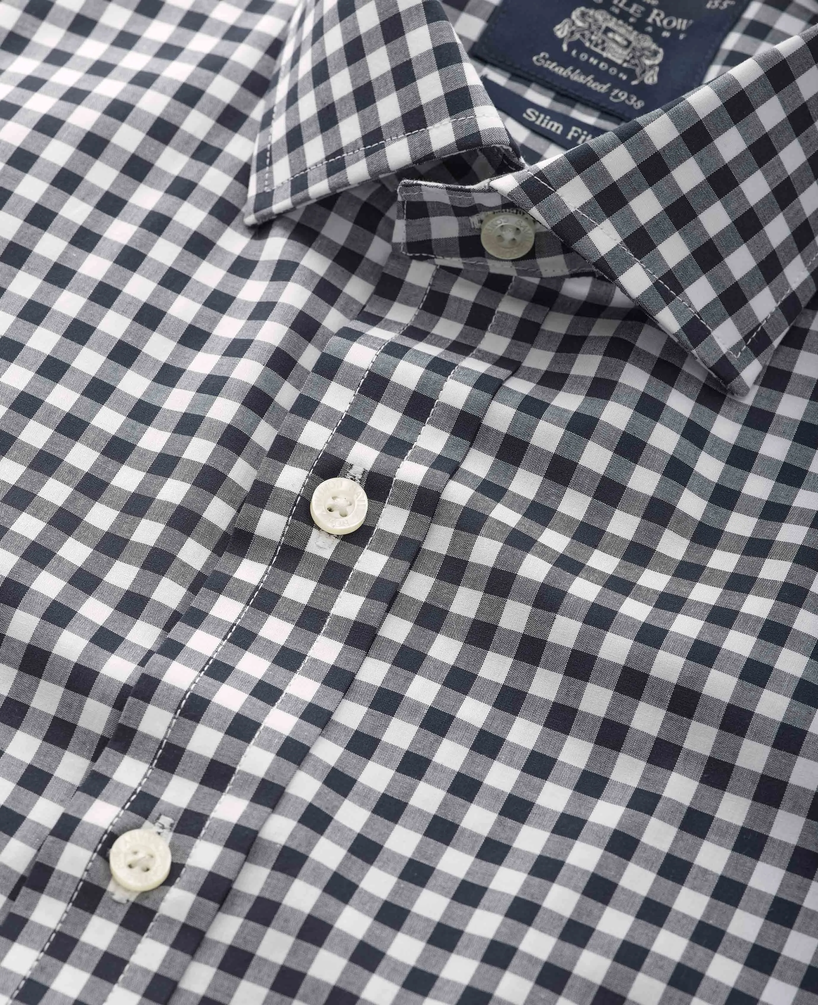 Dark Navy Gingham Check Slim Fit Formal Shirt - Single Cuff