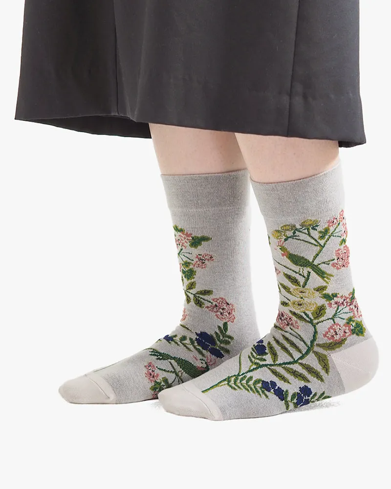 Debby Co., Crew Socks, Andé Collection, Grey with Multi-Color Floral