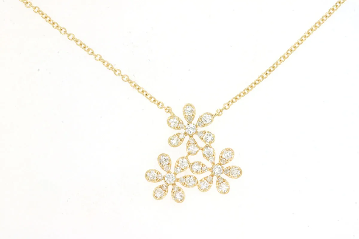 Diamond Accented Triple Flower Design Pendant