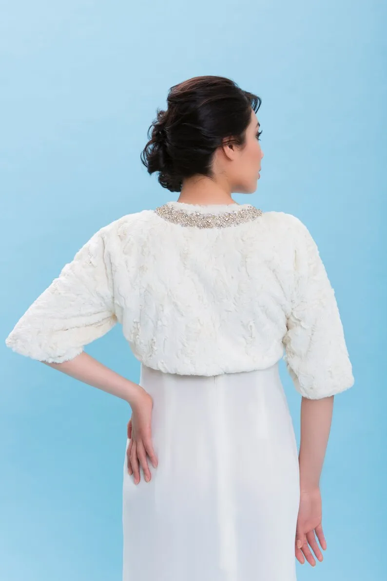 Embellished Faux Rabbit Chubby Jacket