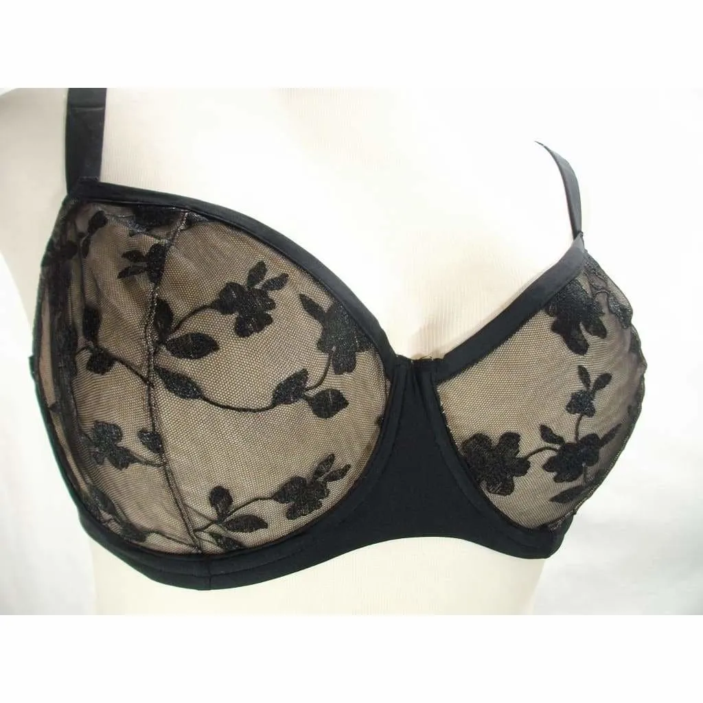 Felina 190013 Sabrina Semi Sheer Lace Demi Underwire Bra 32DD Black