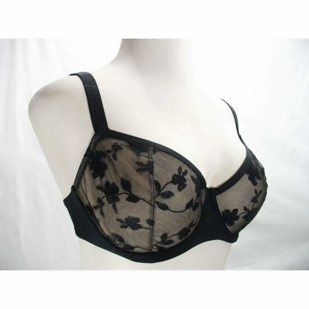 Felina 190013 Sabrina Semi Sheer Lace Demi Underwire Bra 32DD Black