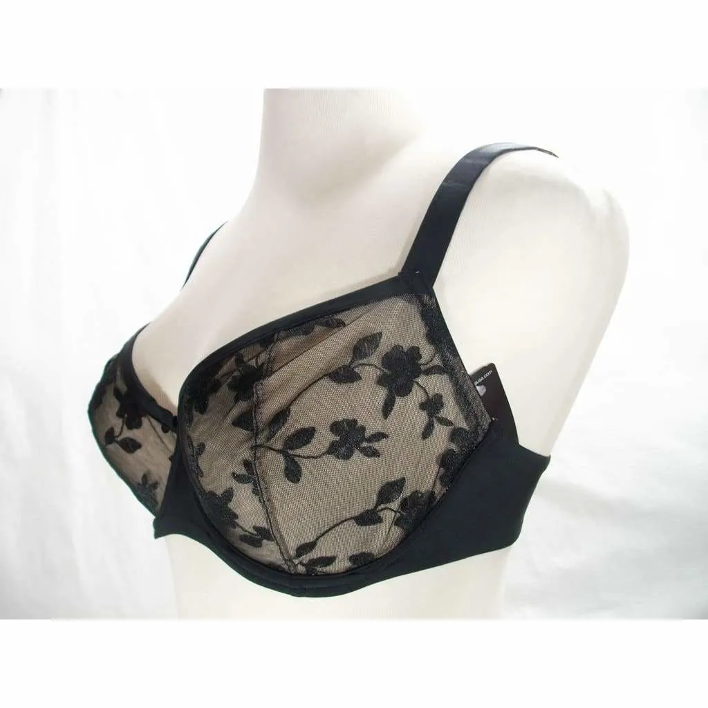 Felina 190013 Sabrina Semi Sheer Lace Demi Underwire Bra 32DD Black