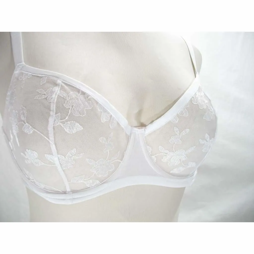 Felina 190013 Sabrina Semi Sheer Lace Demi Underwire Bra 38DDD White