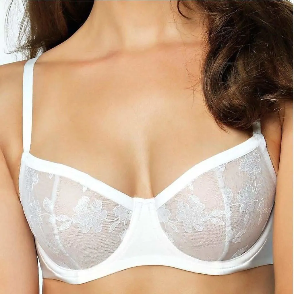Felina 190013 Sabrina Semi Sheer Lace Demi Underwire Bra 38DDD White