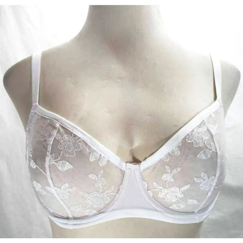 Felina 190013 Sabrina Semi Sheer Lace Demi Underwire Bra 38DDD White