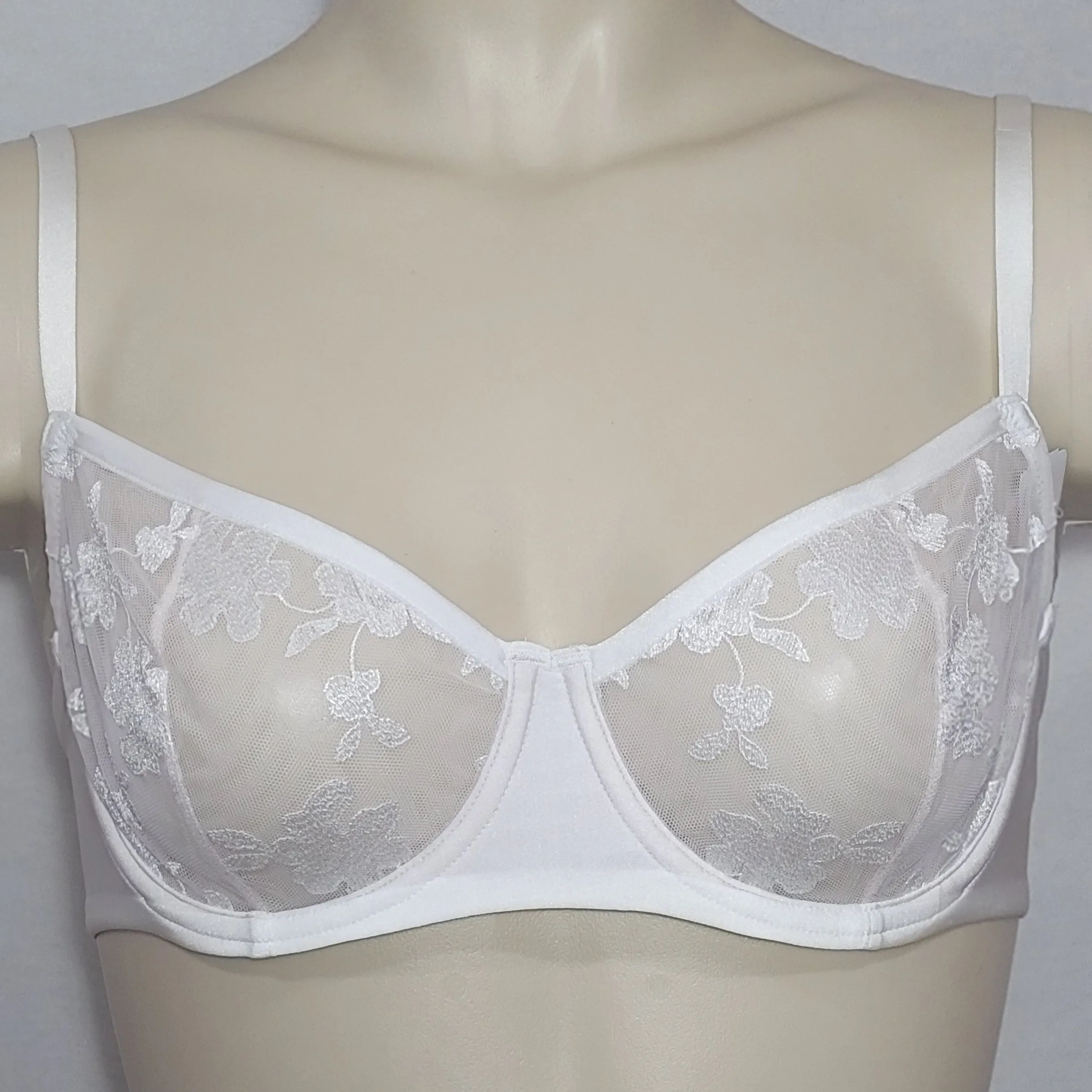 Felina 190013 Sabrina Semi Sheer Lace Demi Underwire Bra 38DDD White