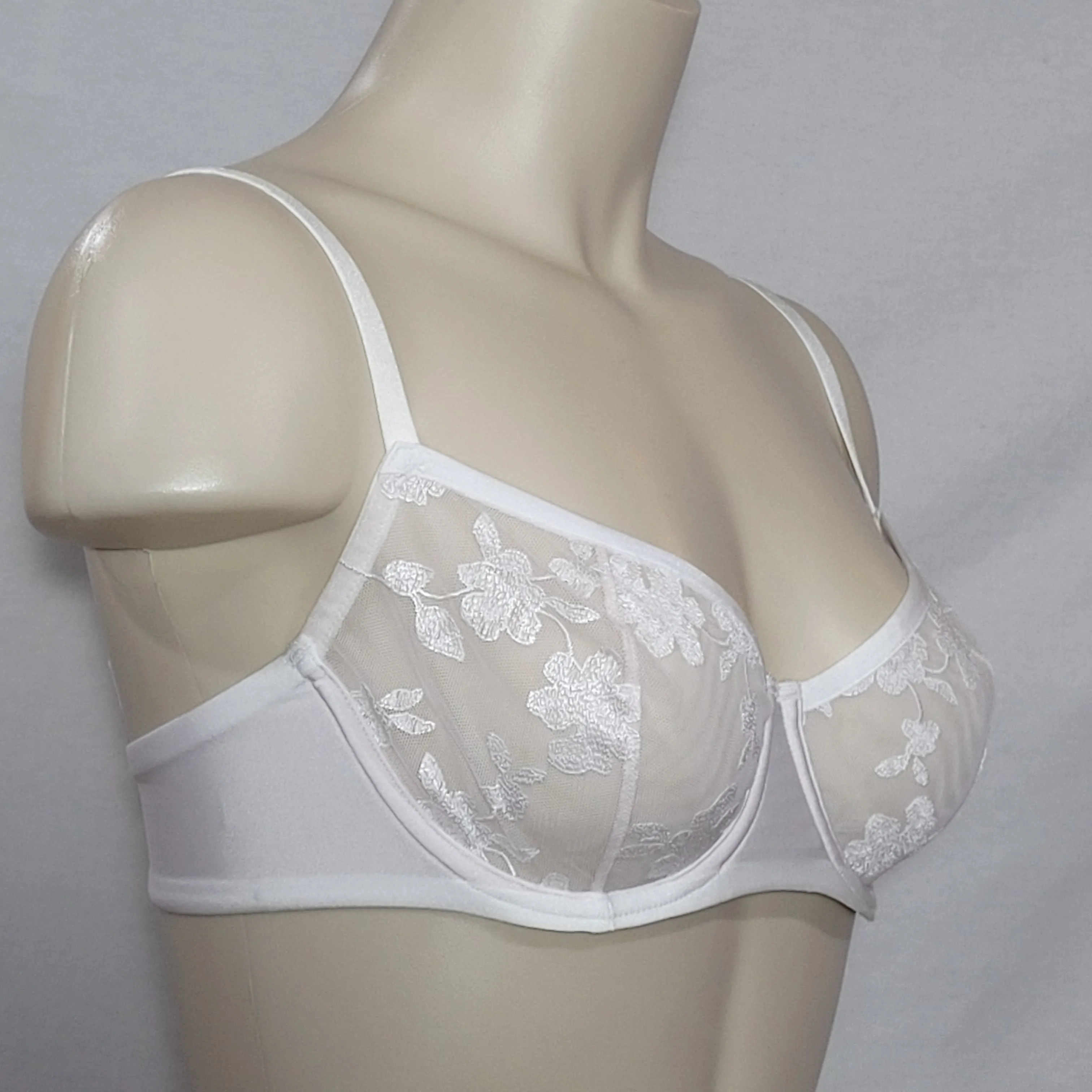 Felina 190013 Sabrina Semi Sheer Lace Demi Underwire Bra 38DDD White