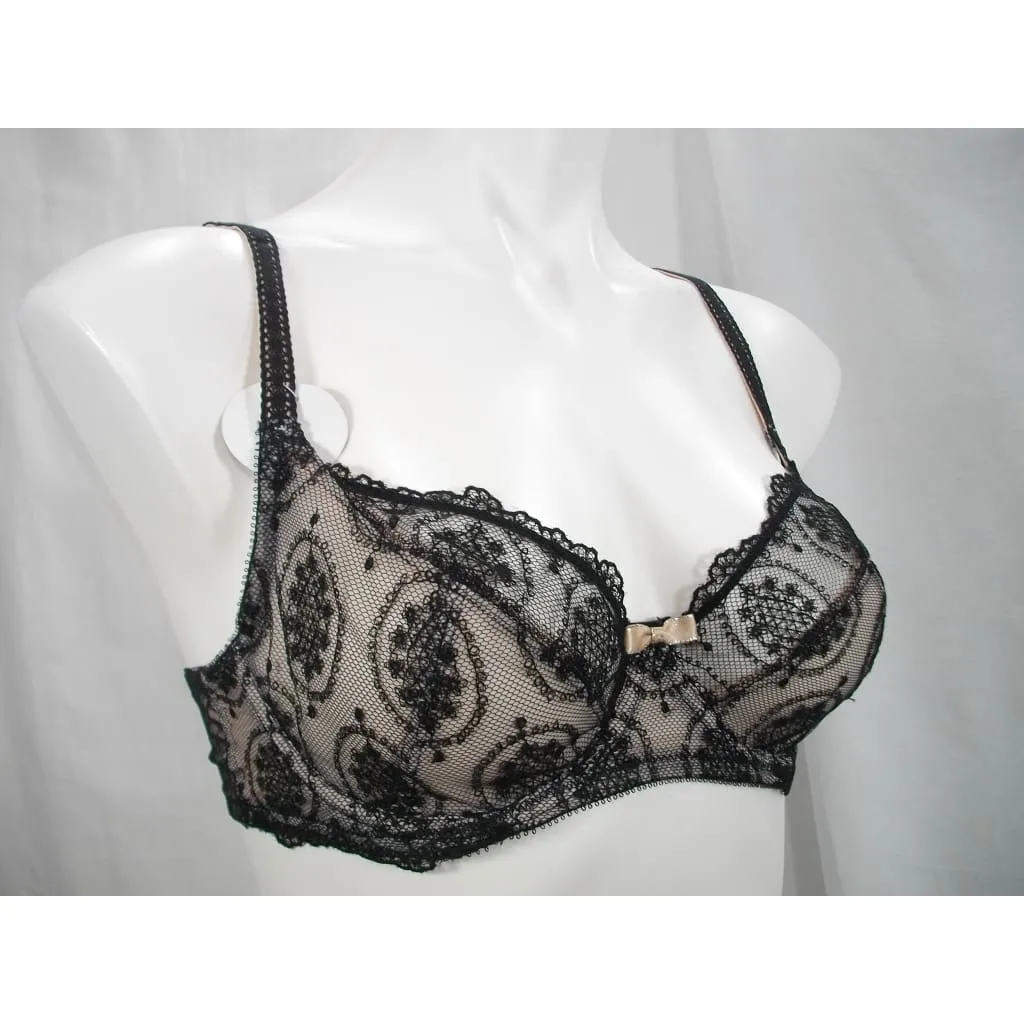 Felina 190215 Christelle Sheer Lace 3-Part Cup Full Busted Underwire Bra 34C Black NWT