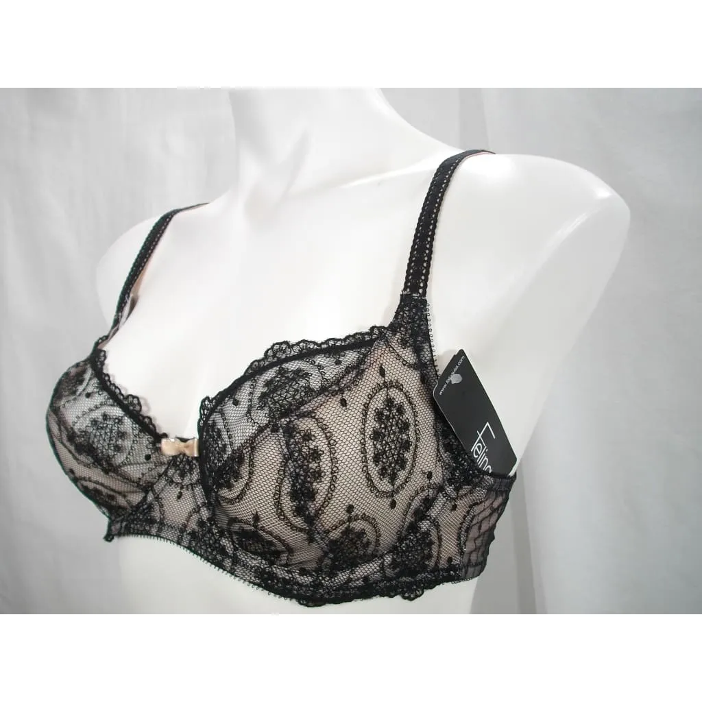 Felina 190215 Christelle Sheer Lace 3-Part Cup Full Busted Underwire Bra 34C Black NWT