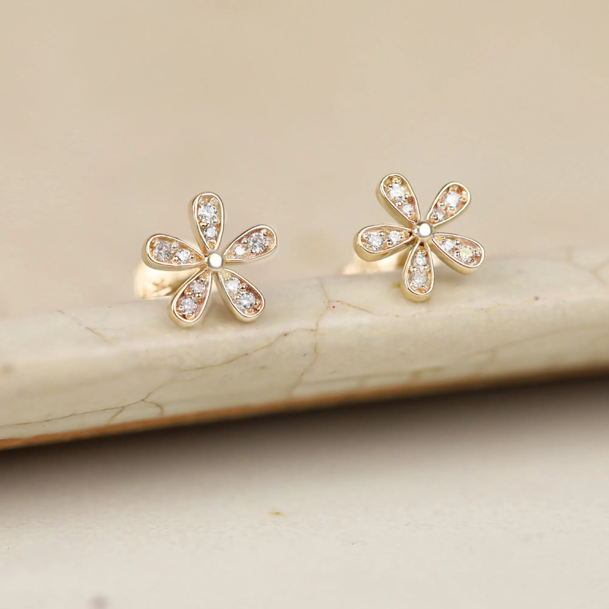 Five Petal Diamond Flower Studs, Shelby