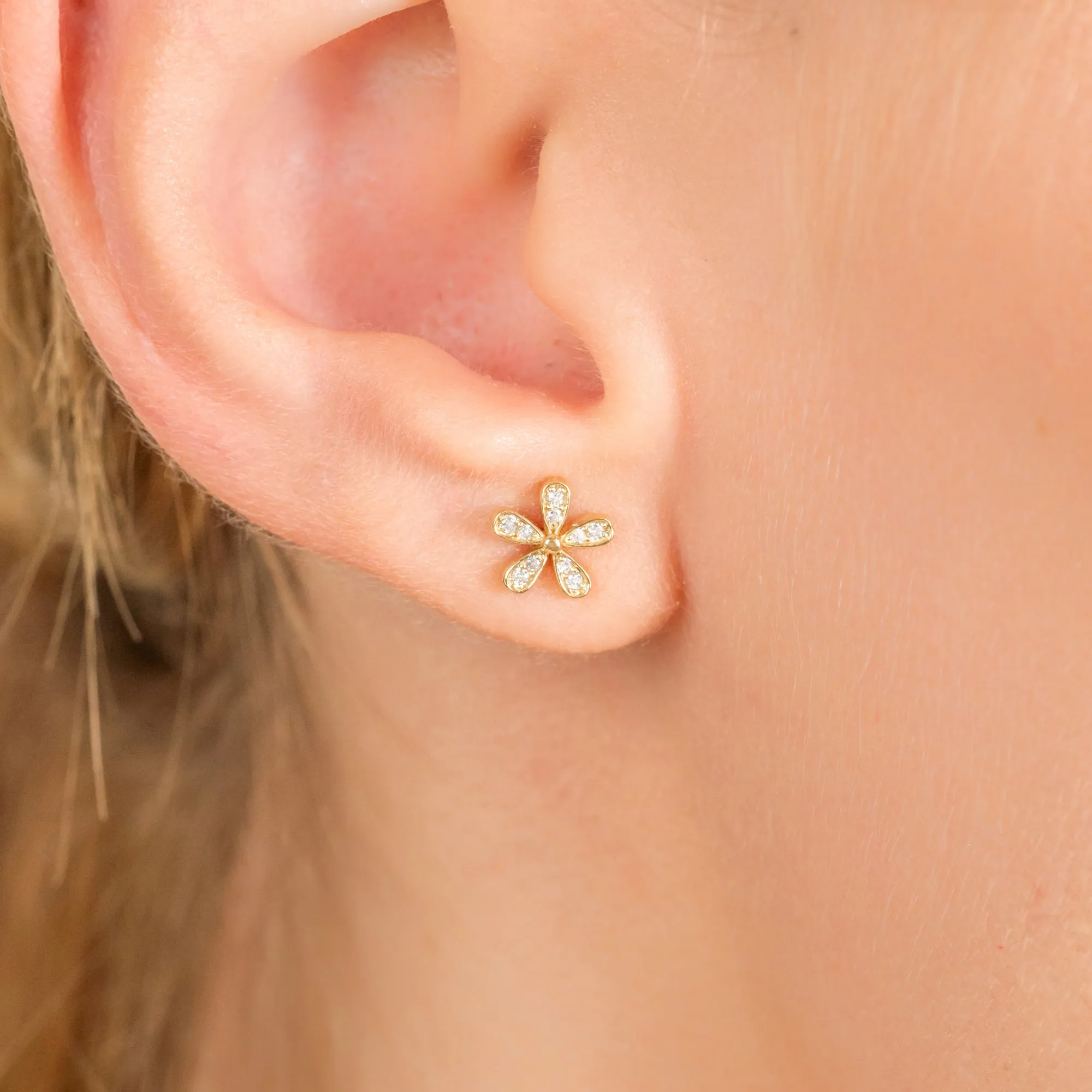 Five Petal Diamond Flower Studs, Shelby