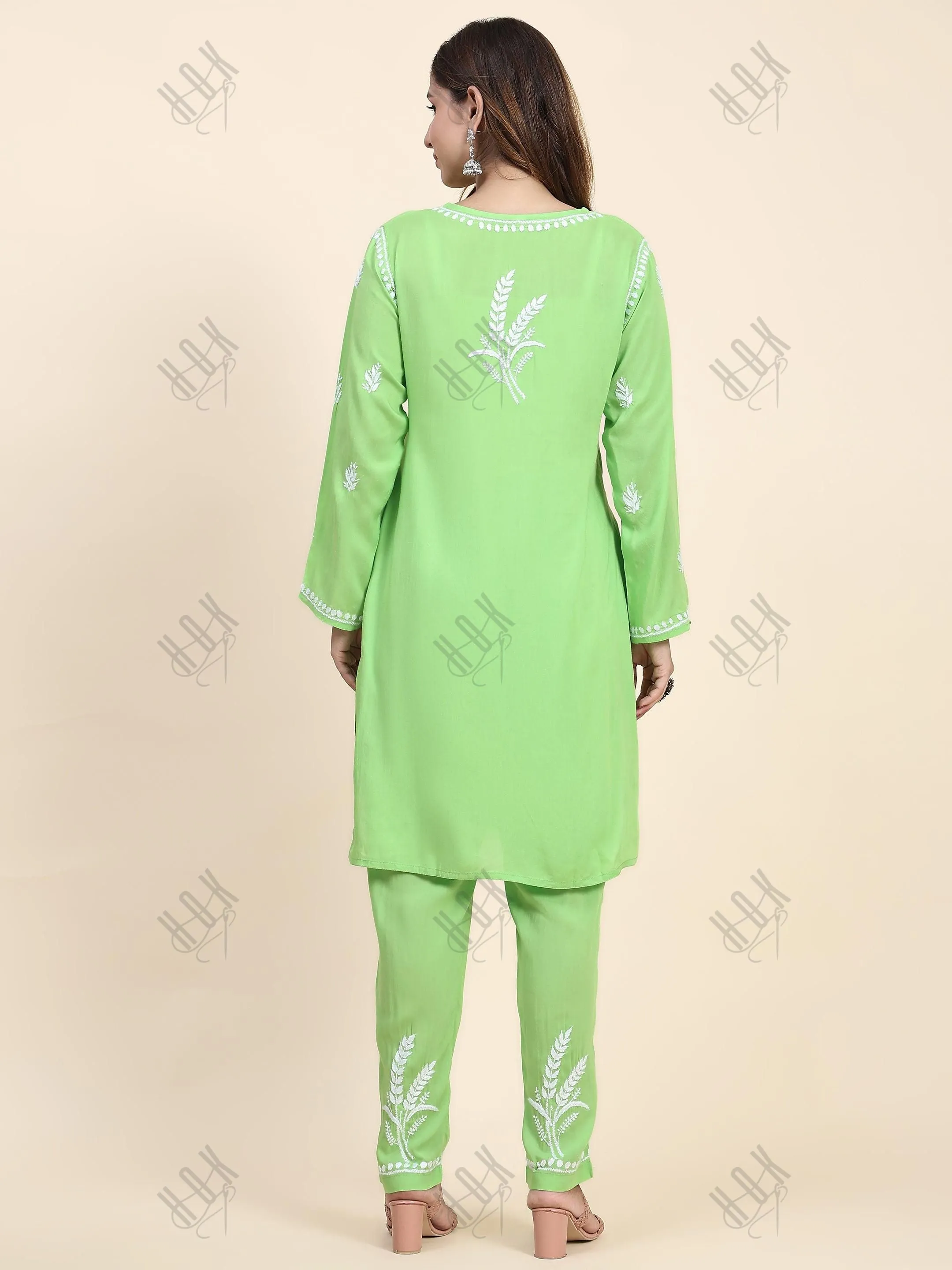Fizaa Chikankari Short Modal Kurta Set - Green
