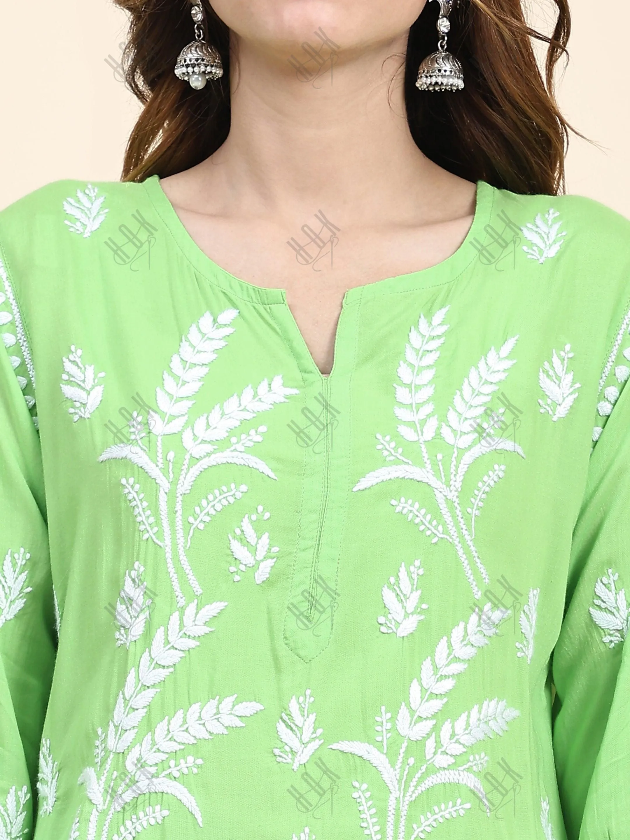 Fizaa Chikankari Short Modal Kurta Set - Green