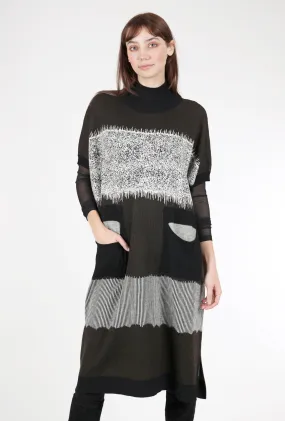Intarsia Long Knit Dress, Brown