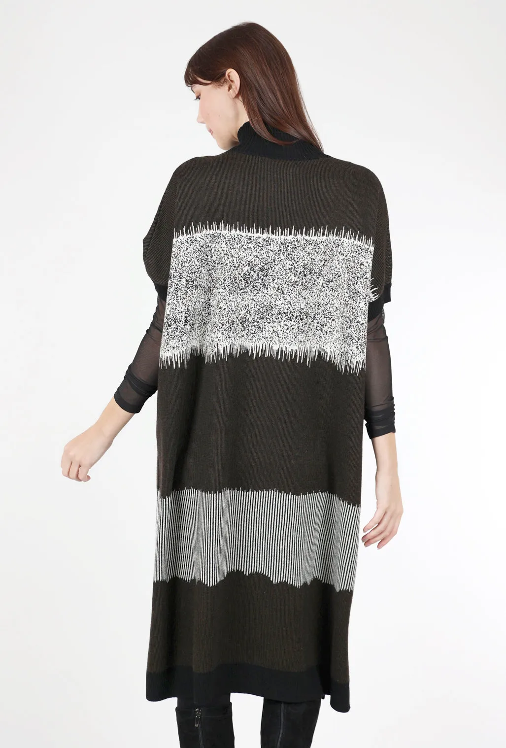 Intarsia Long Knit Dress, Brown