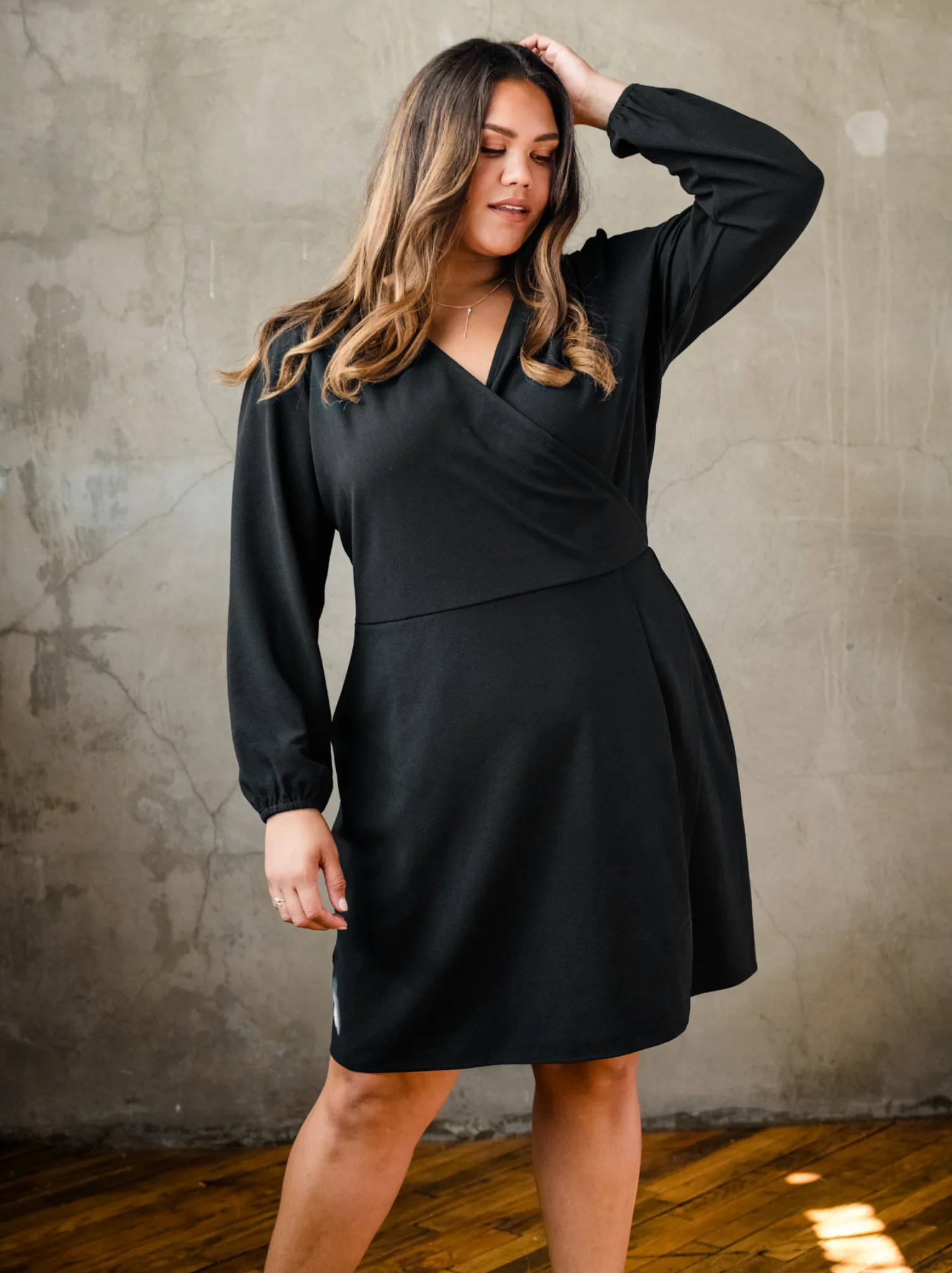 Lacy Crepe Wrap Mini Dress