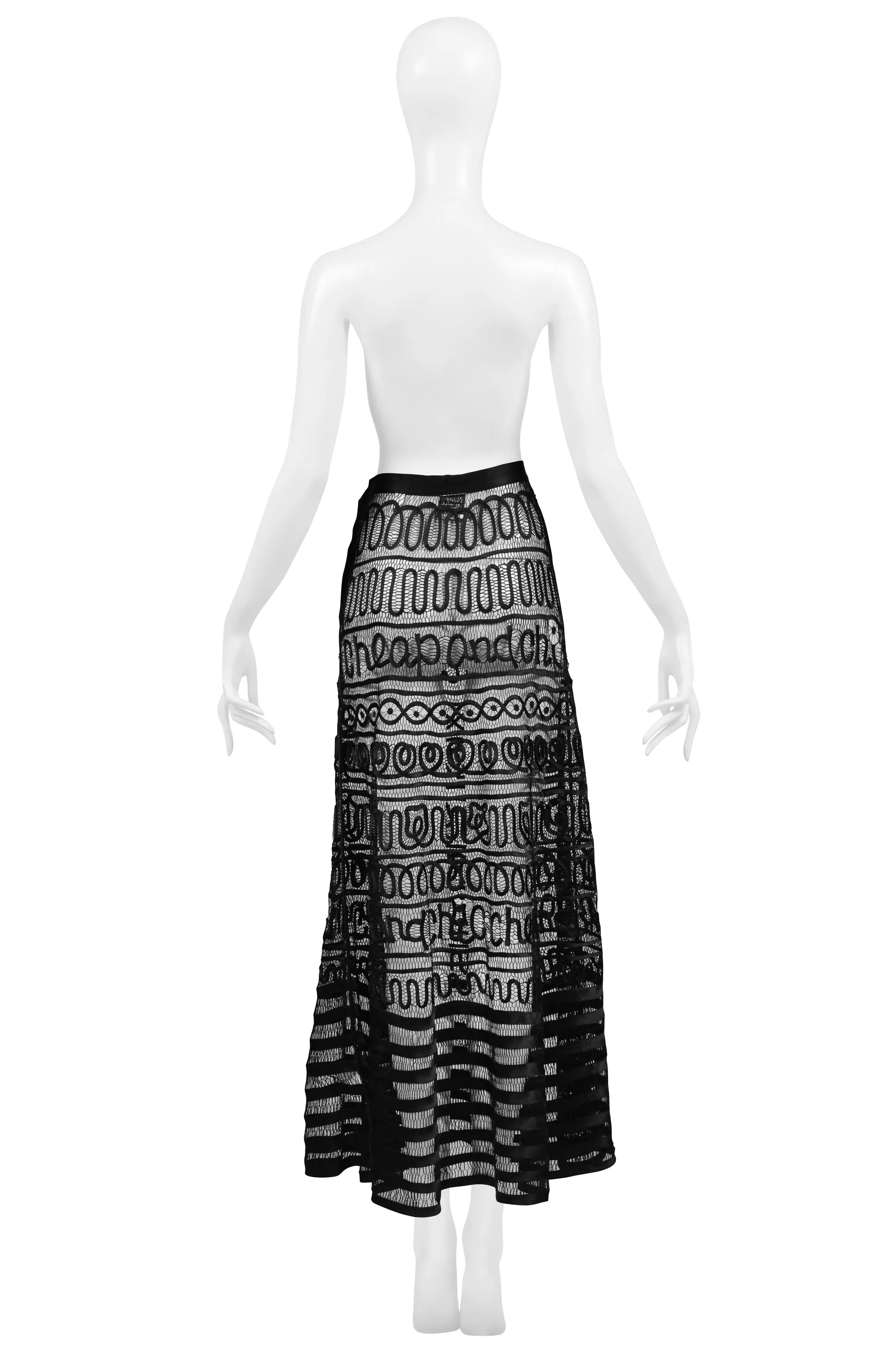 MOSCHINO "CHEAP & CHIC" BLACK SATIN RIBBON LACE JACKET & SKIRT WITH LOGO SCRIPT