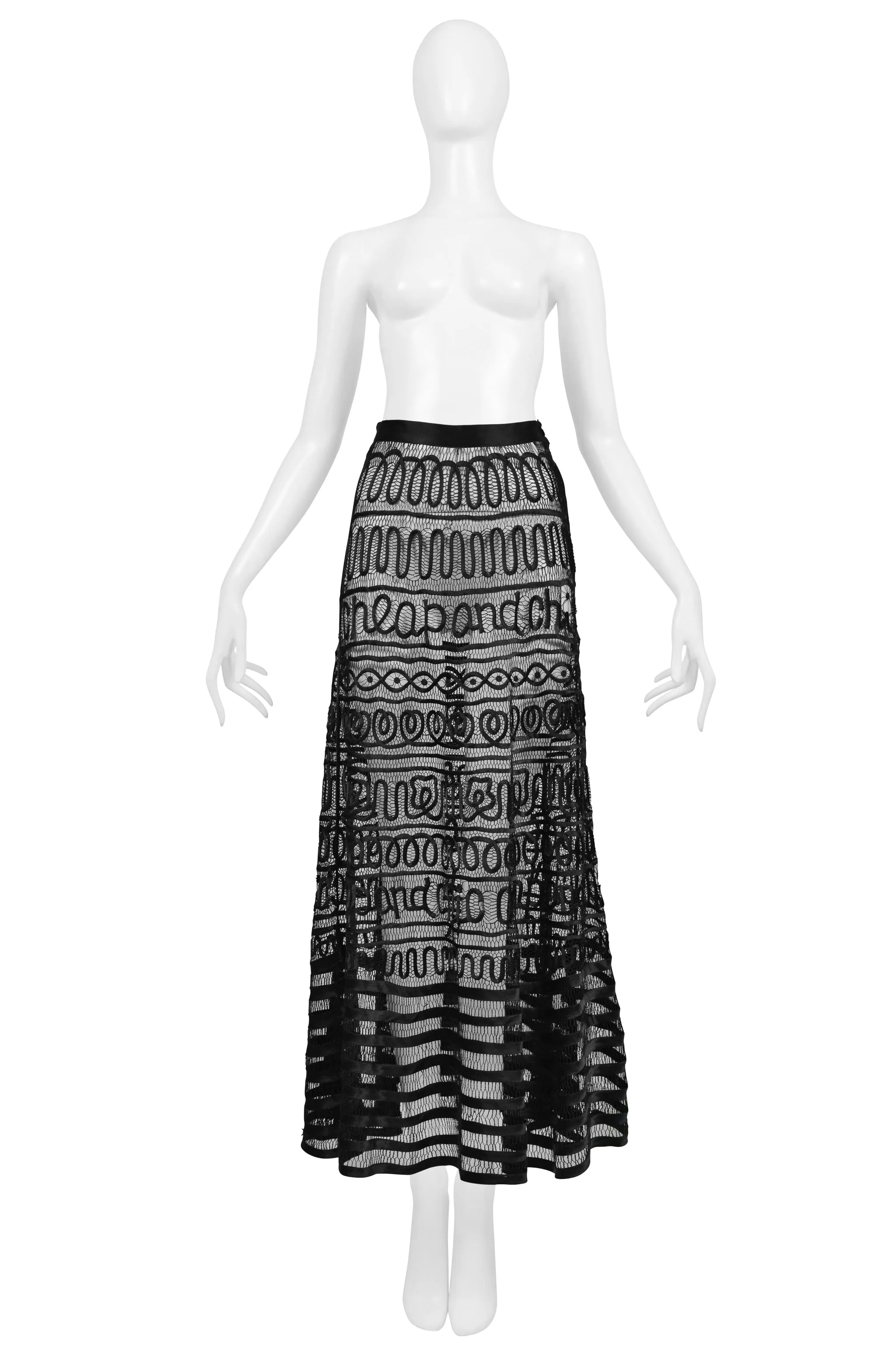 MOSCHINO "CHEAP & CHIC" BLACK SATIN RIBBON LACE JACKET & SKIRT WITH LOGO SCRIPT