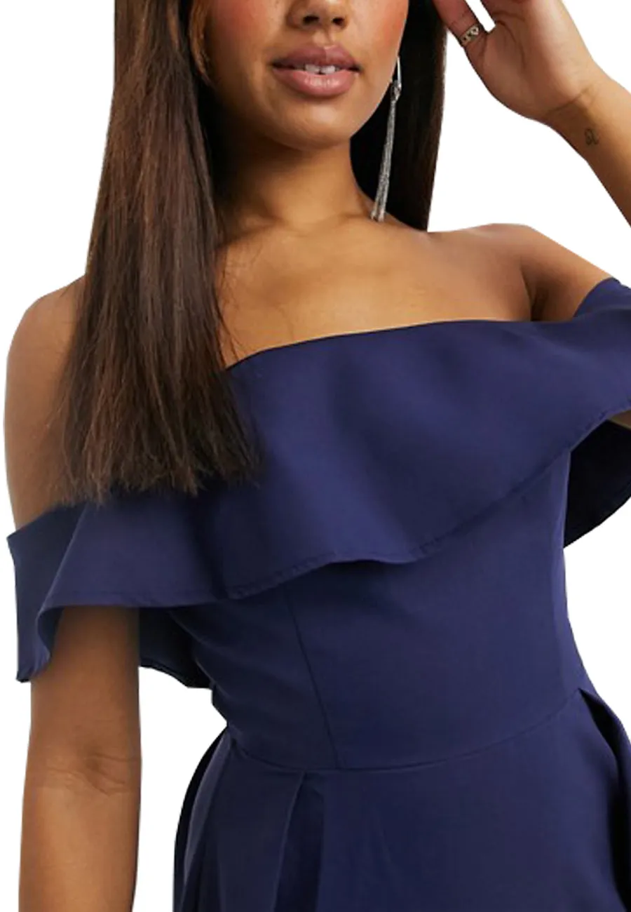 Navy Wanda Off Shoulder High Low Dress