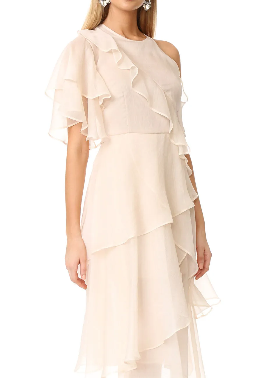 Nude Say You Will Cascading Chiffon Ruffle Dress