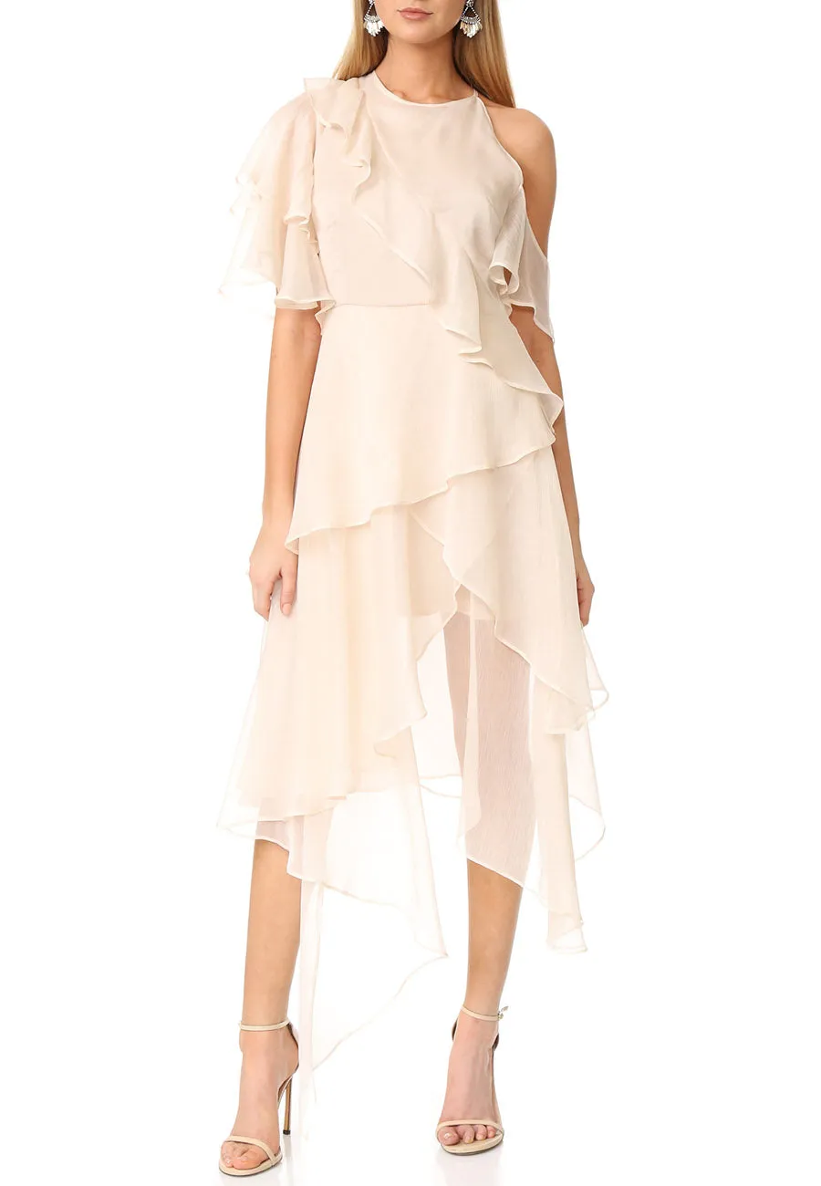 Nude Say You Will Cascading Chiffon Ruffle Dress