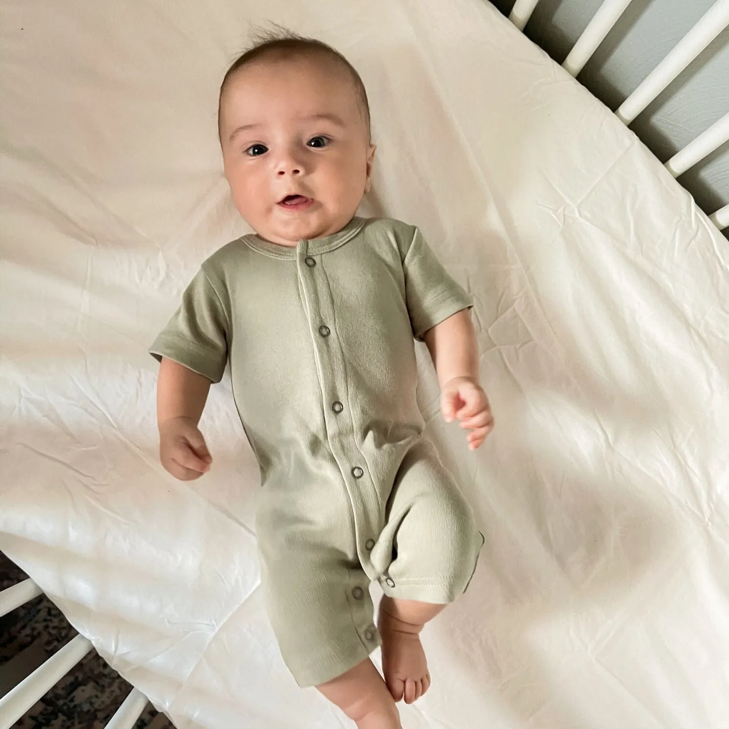Organic S/Sleeve Romper - Fern & Flower Solids