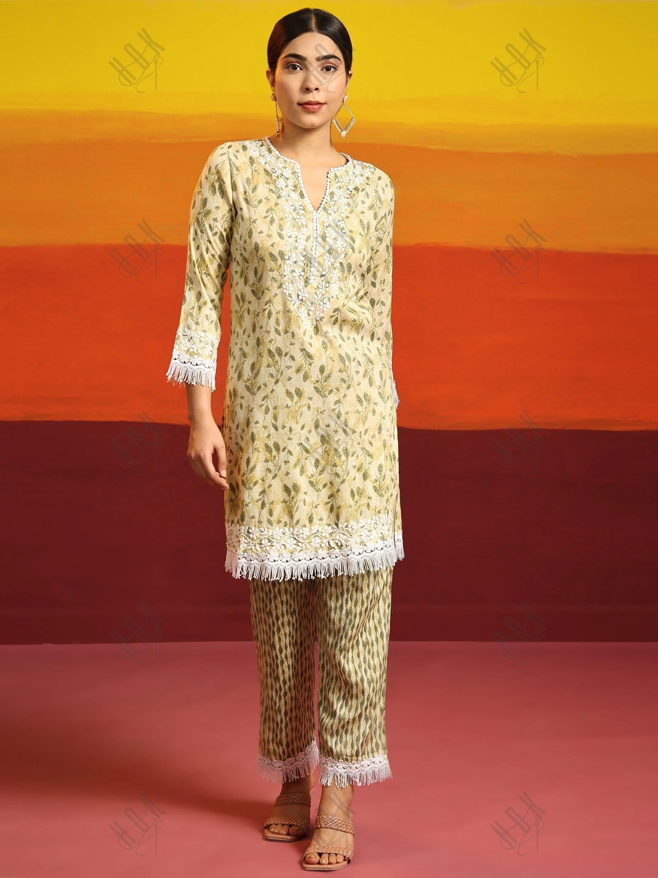 Sahiba bali in Samma Chikankari Co-ord set in Cotton for Women- Cream