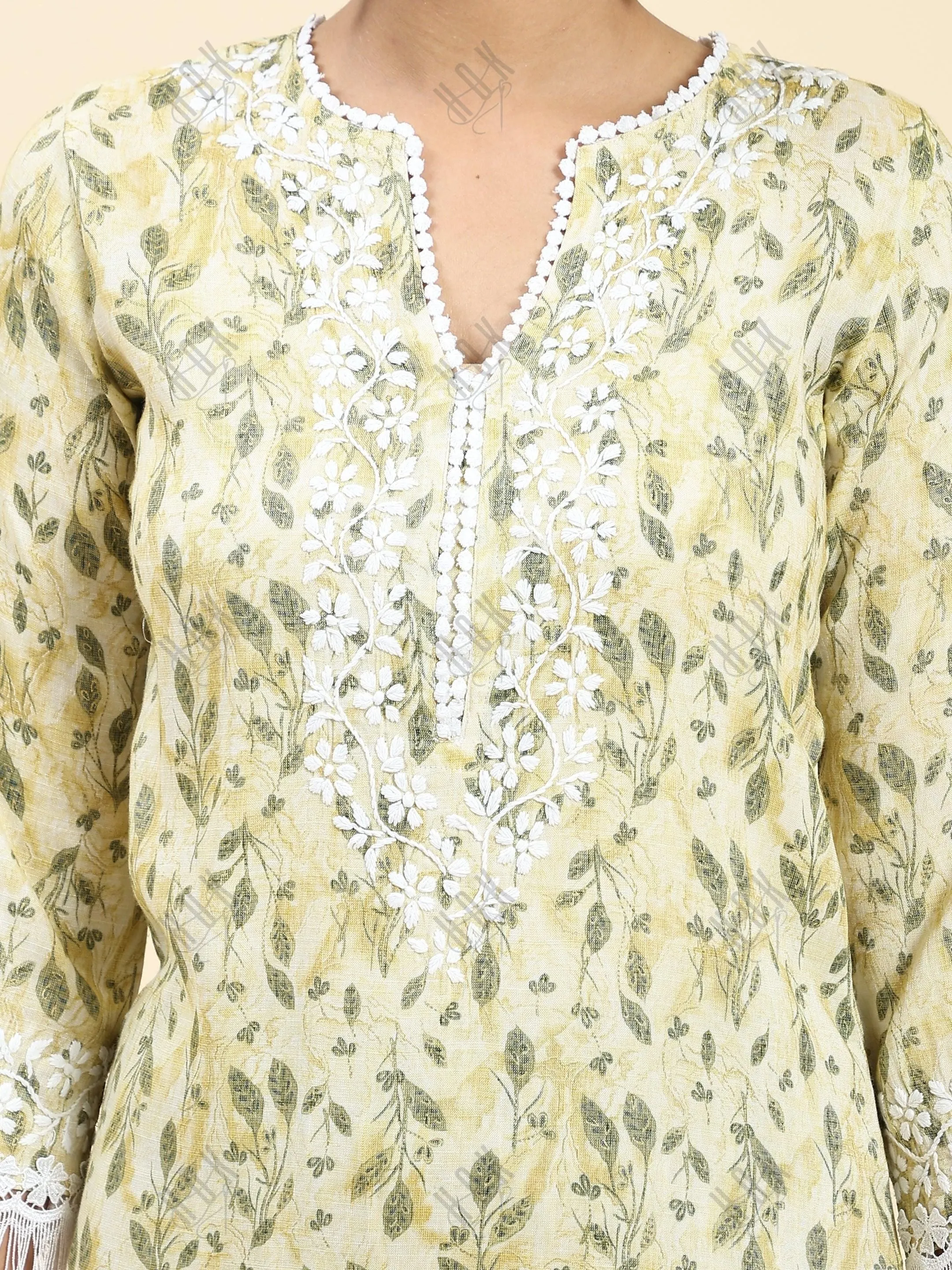 Sahiba bali in Samma Chikankari Co-ord set in Cotton for Women- Cream