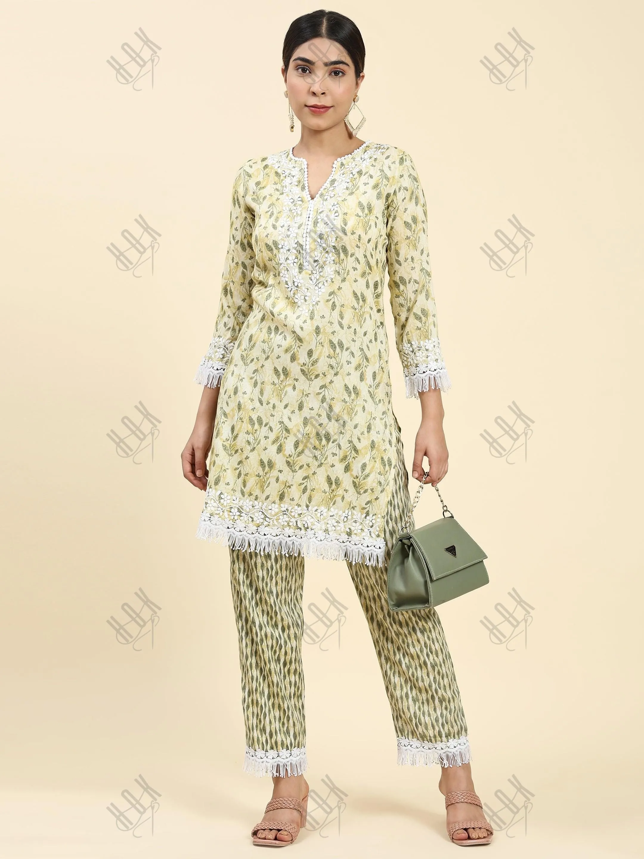 Sahiba bali in Samma Chikankari Co-ord set in Cotton for Women- Cream