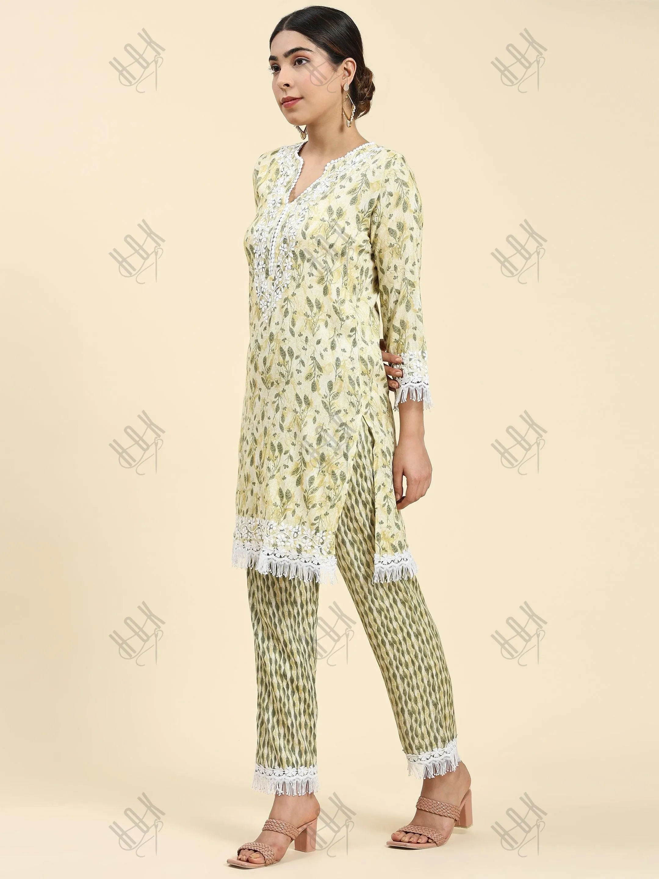 Sahiba bali in Samma Chikankari Co-ord set in Cotton for Women- Cream