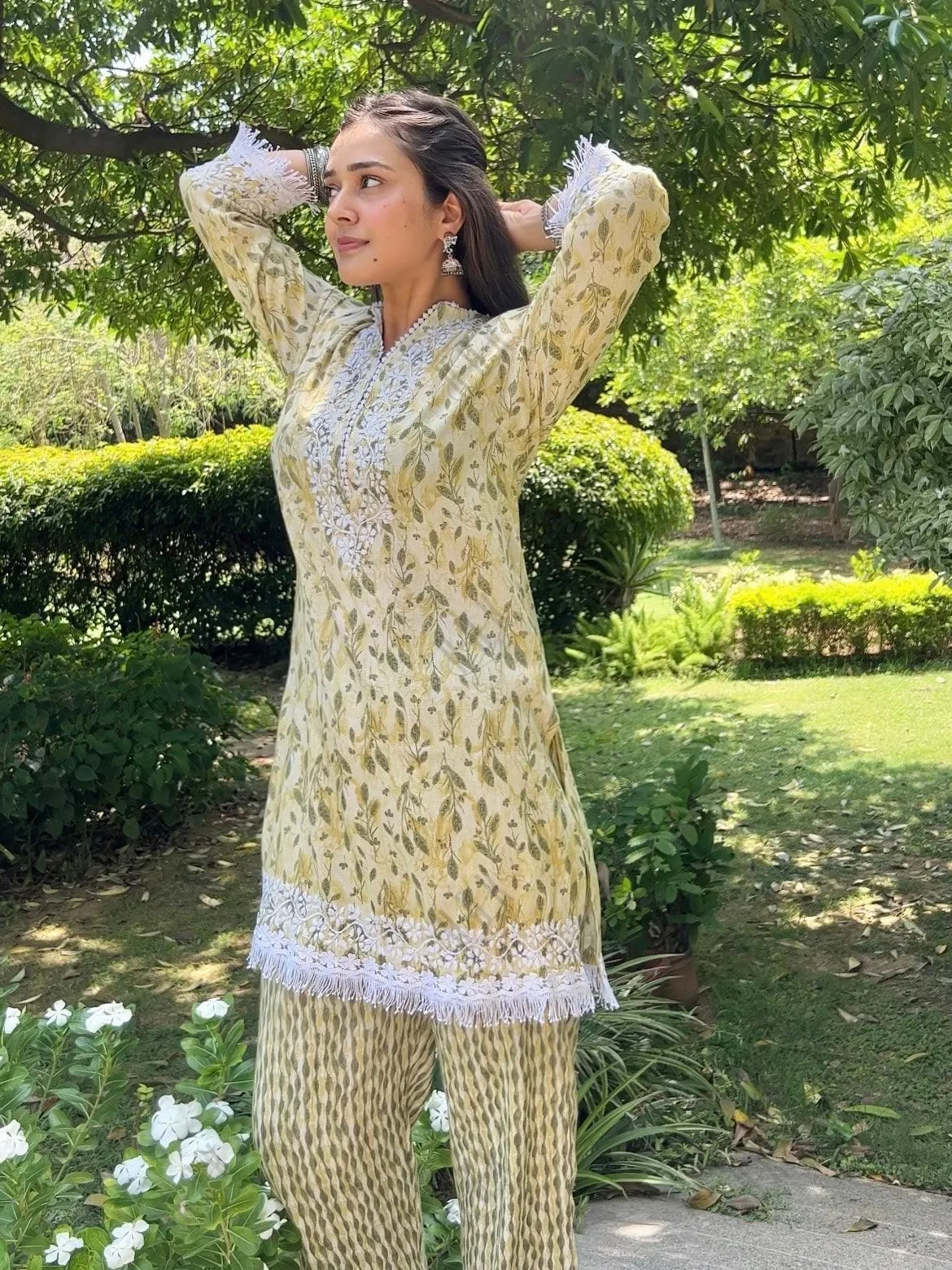 Sahiba bali in Samma Chikankari Co-ord set in Cotton for Women- Cream