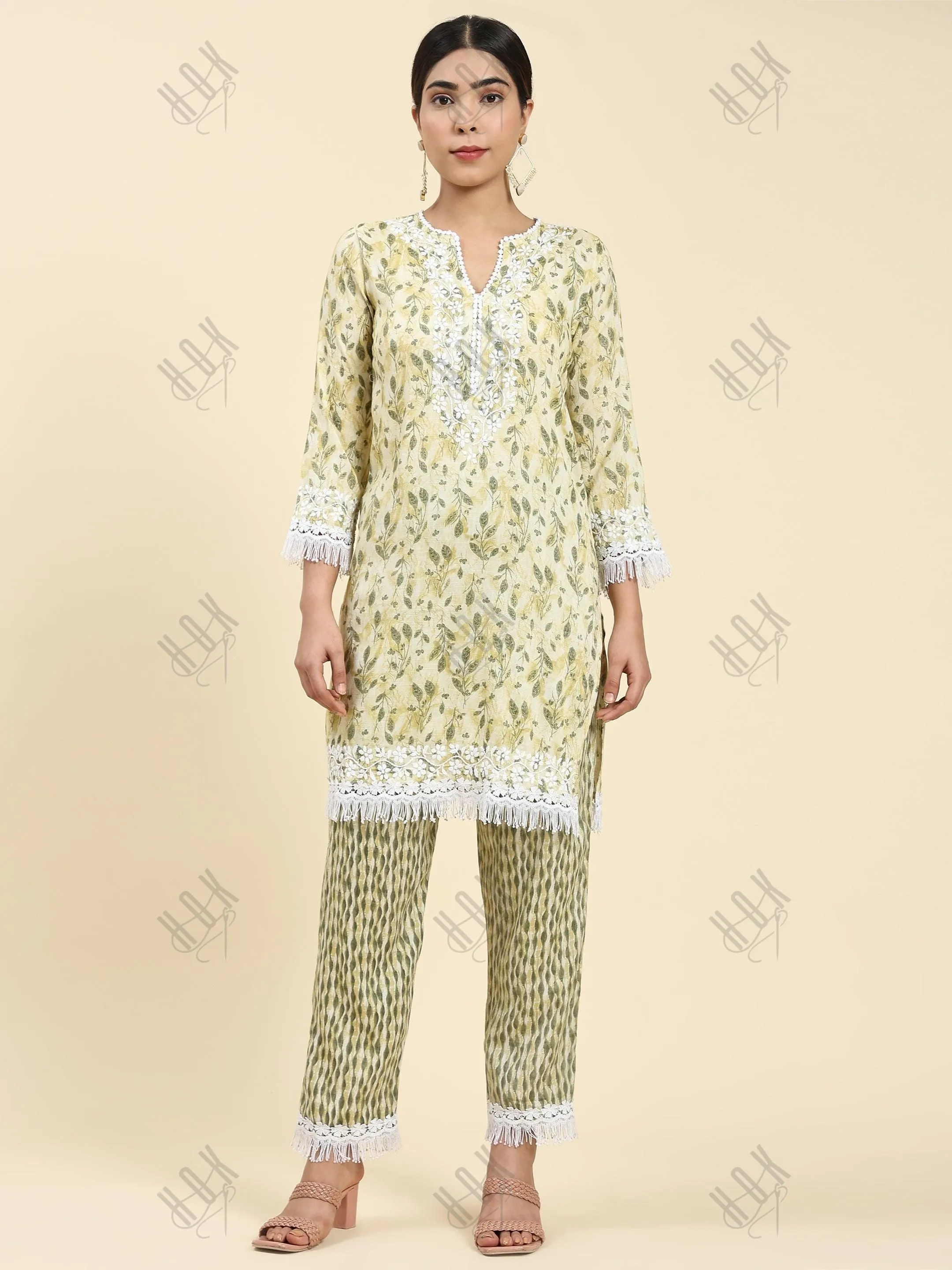 Sahiba bali in Samma Chikankari Co-ord set in Cotton for Women- Cream