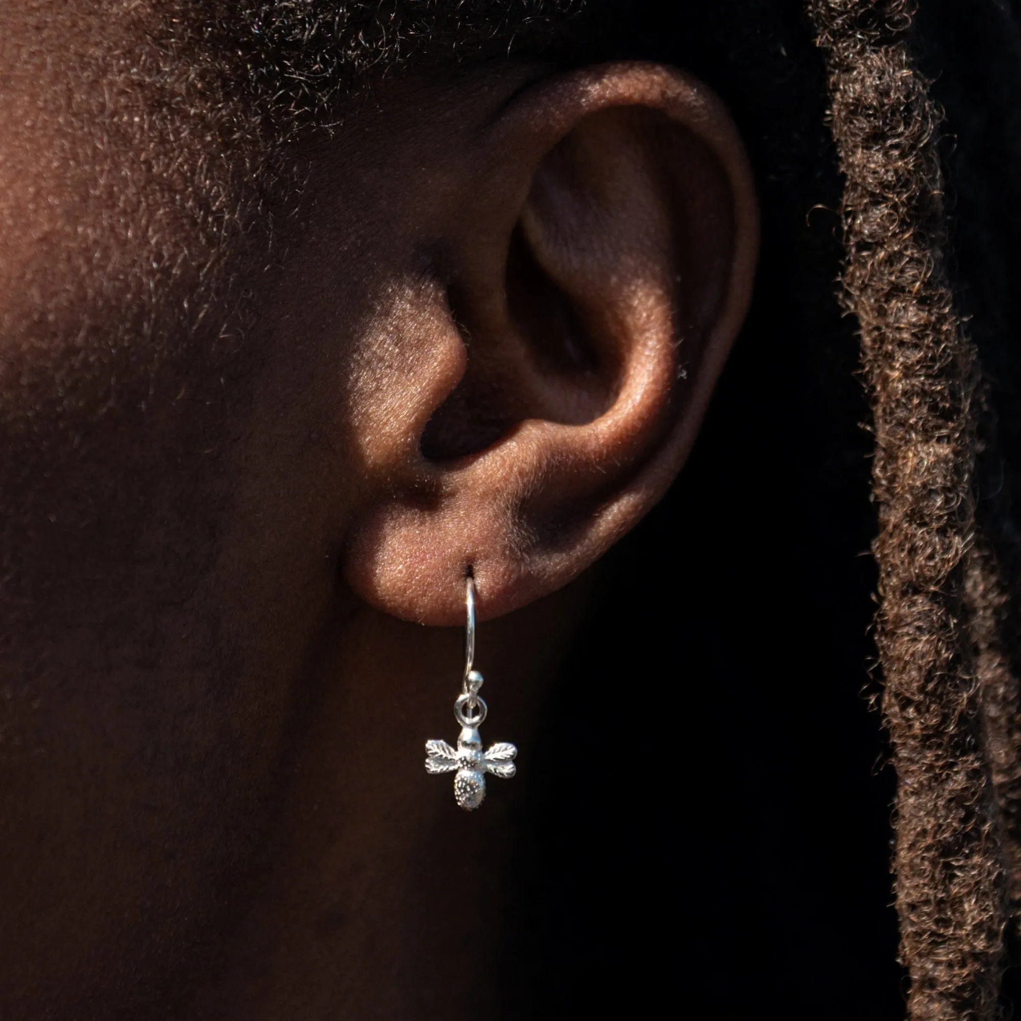 Silver Bee Hook Earrings