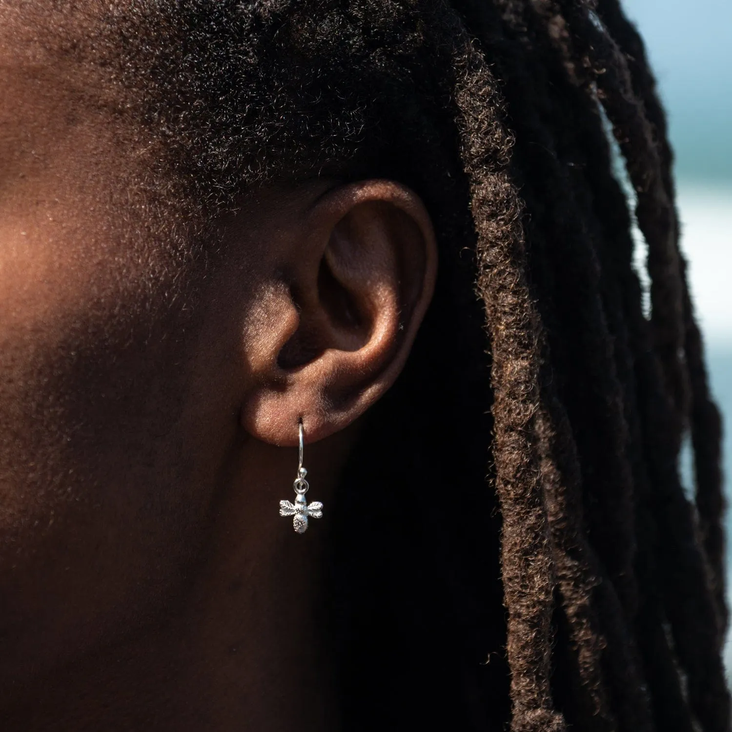 Silver Bee Hook Earrings