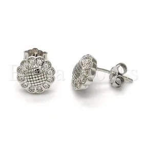 Sterling Silver 02.175.0052 Stud Earring, Flower Design, with White Micro Pave, Polished Finish, Rhodium Tone