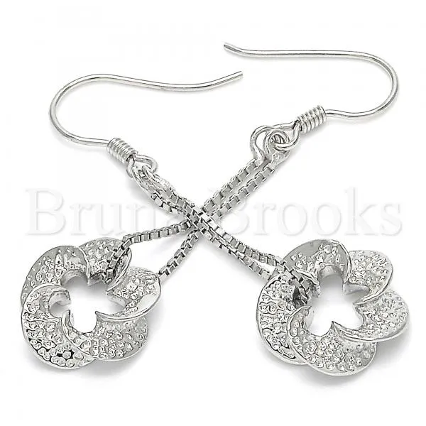 Sterling Silver 02.183.0029 Long Earring, Flower Design, Polished Finish, Rhodium Tone