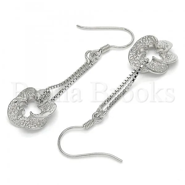 Sterling Silver 02.183.0029 Long Earring, Flower Design, Polished Finish, Rhodium Tone